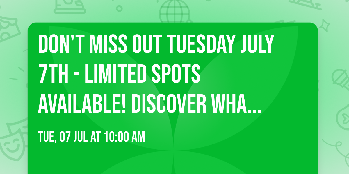 DON'T MISS OUT  Tuesday July 7th - LIMITED SPOTS Available!  \ud83d\udd2c Discover What Your Blood Reveals \u2014 L